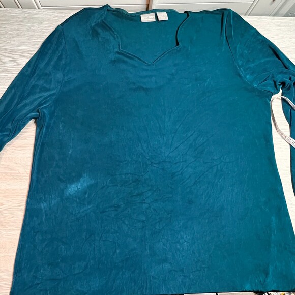 Chico's Travelers Blouse Womens L Teal Blue Green V-Neck 3/4 Sleeve - Picture 13 of 16